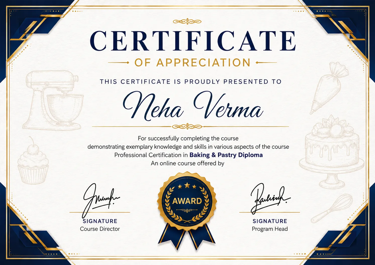 Baking & Pastry Diploma Certificate